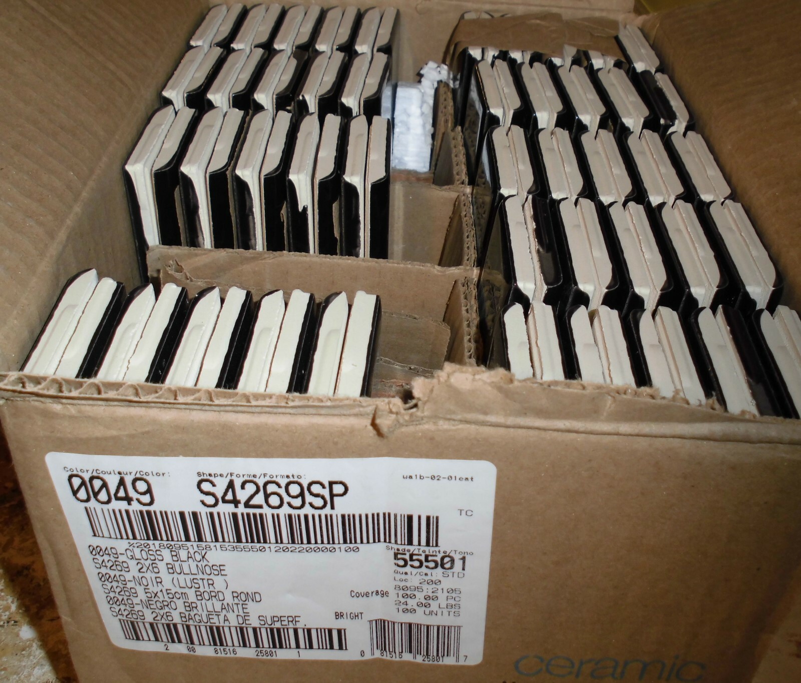 Black 2 x 6 in Ceramic Tile Bullnose Trim Edge 2×6 inch Subway by American Olean