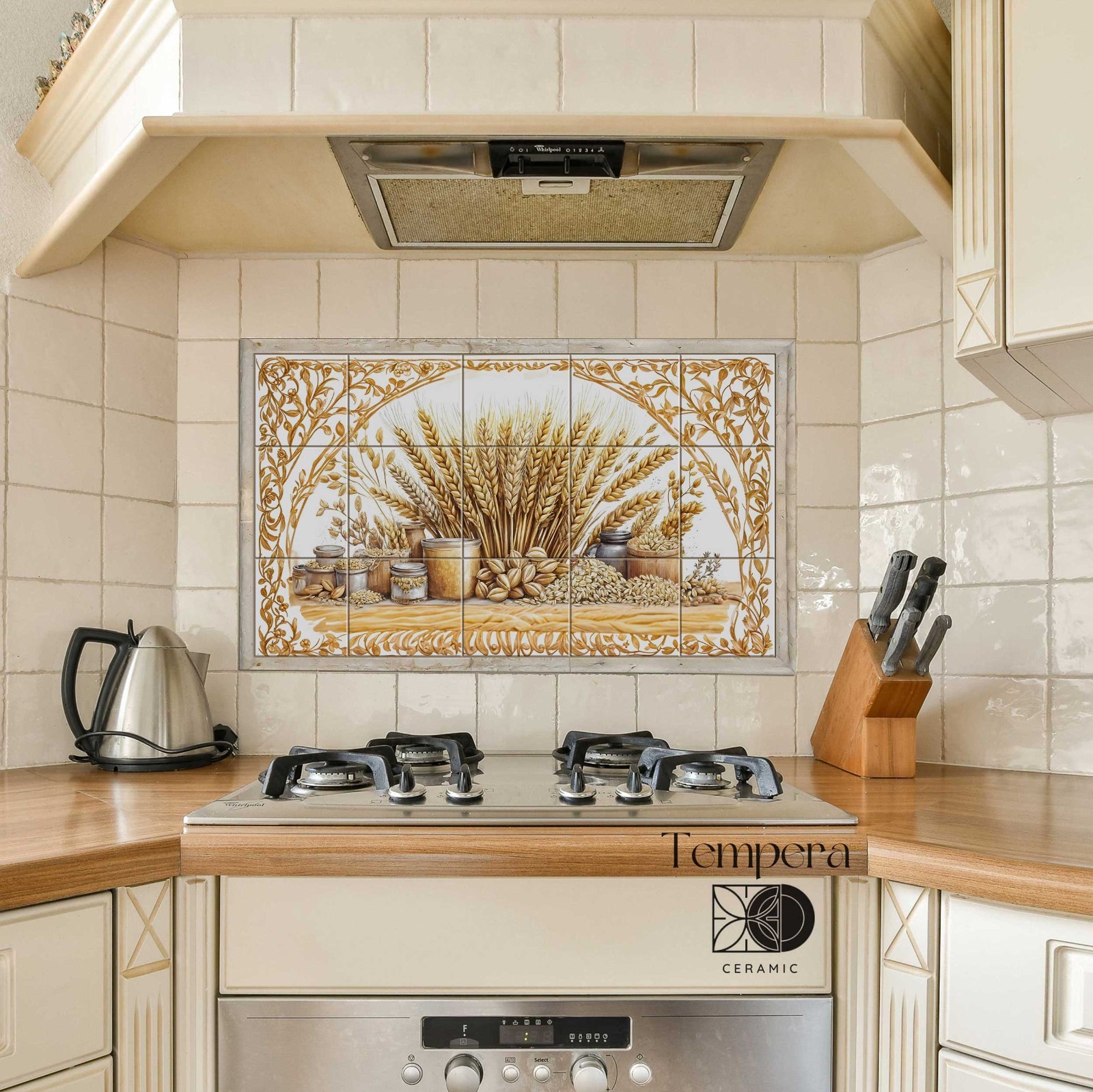 Wheat Farmhouse Backsplash Tiles, Rustic Kitchen Wall Decor