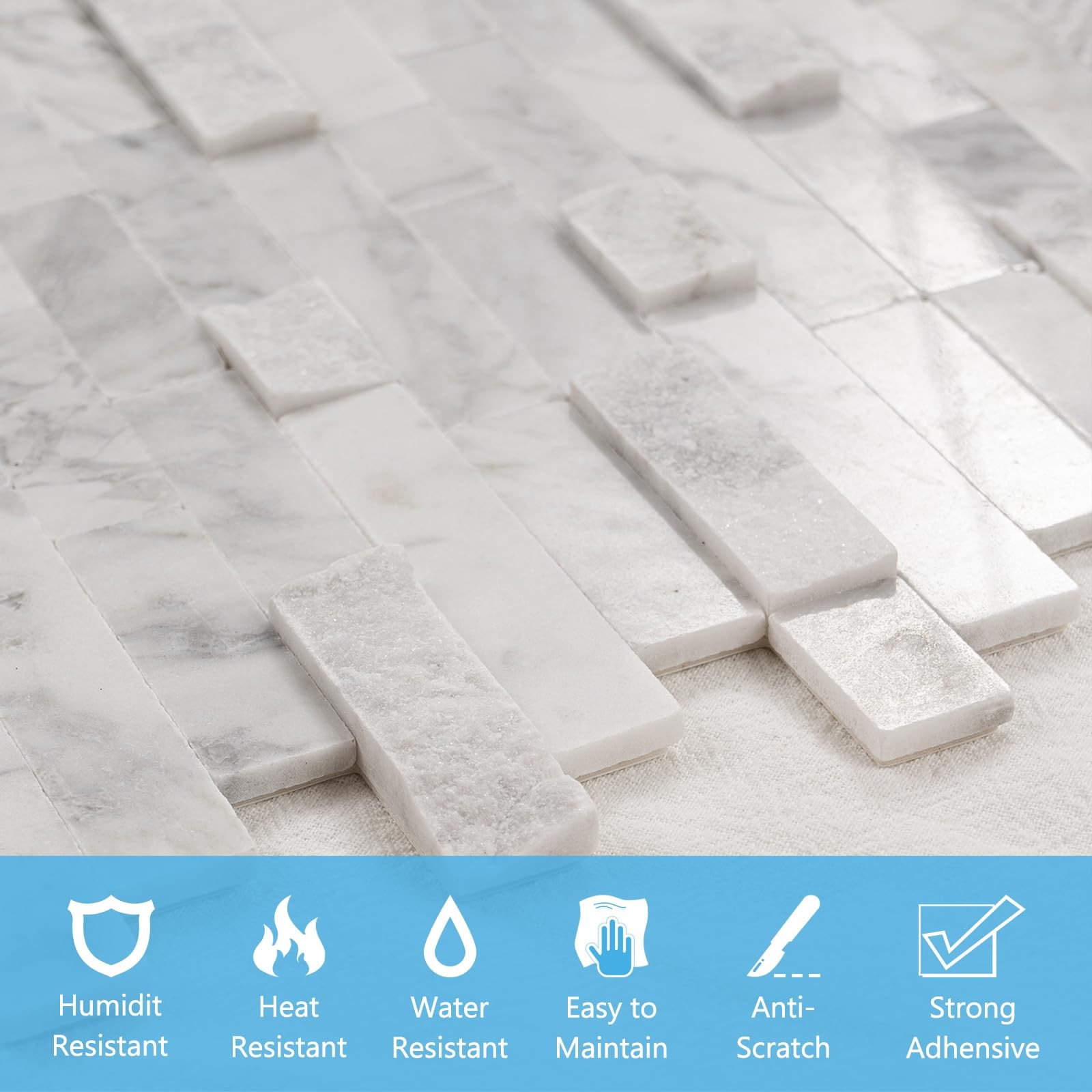 Grout-Free Natural Stone Peel and Stick Backsplash – 5 Sheets 3D Textured Gra…