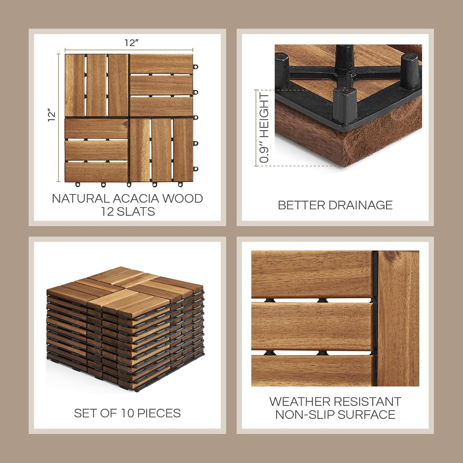 Stylish Golden Teak Interlocking Deck Tiles – Perfect for Backyard Elegance