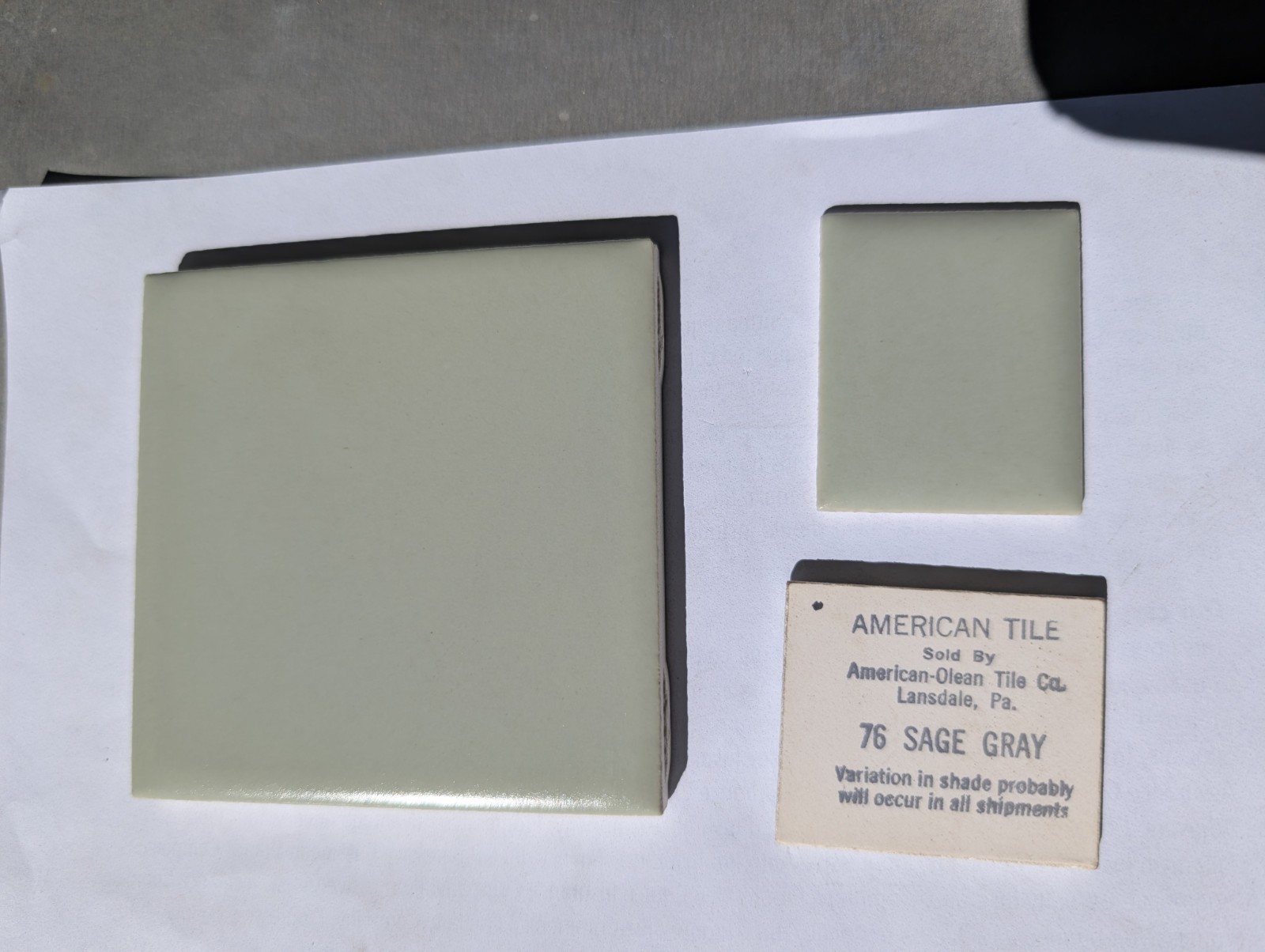 2 pcs of American Olean 3″ Square Ceramic Tile Matte Satin “Sage Gray” number 76