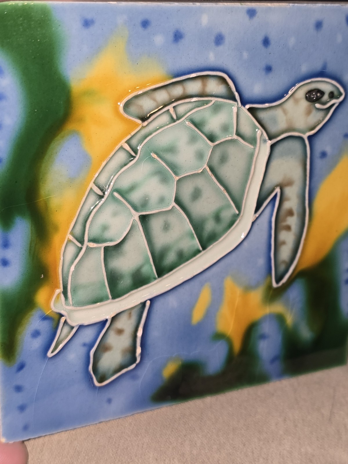 Sea Turtle Ceramic Tile Handpainted Tropical Sealife Beach 4” X 4” Beach