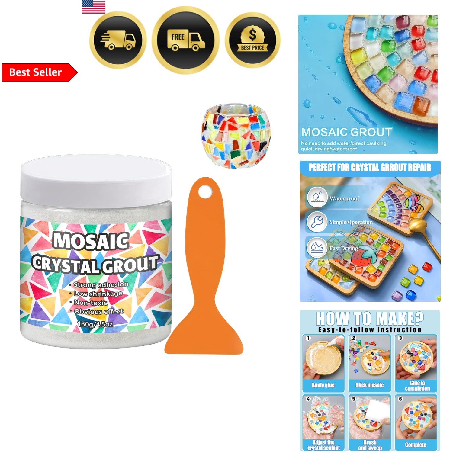 Crystal Grout for Mosaics Water Resistant DIY Craft Tile Accessories