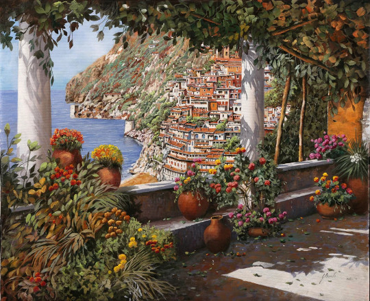 Terrace View of Positano Italy Mediterranean sea ceramic tile mural backsplash