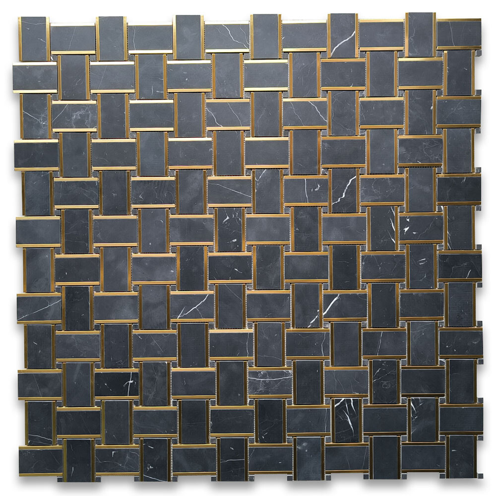 N668XH Nero Marquina Black Marble 2×3 Basketweave Mosaic Tile Honed