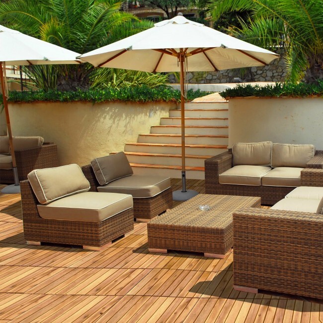 Costway 27PCS 12″ x 12″ Acacia Wood Deck Tiles Interlocking Patio Stripe Pattern