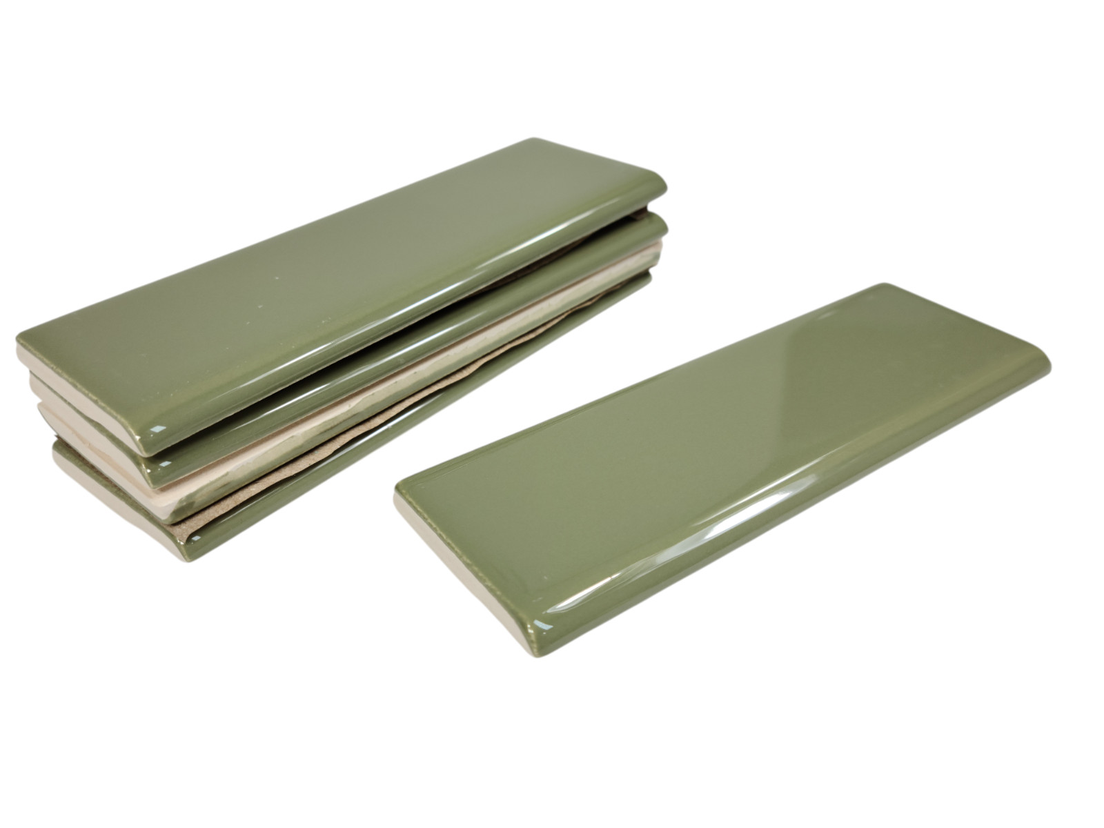 Avocado Green Ceramic Tile Bullnose Subway Backsplash Trim Mid Century Modern
