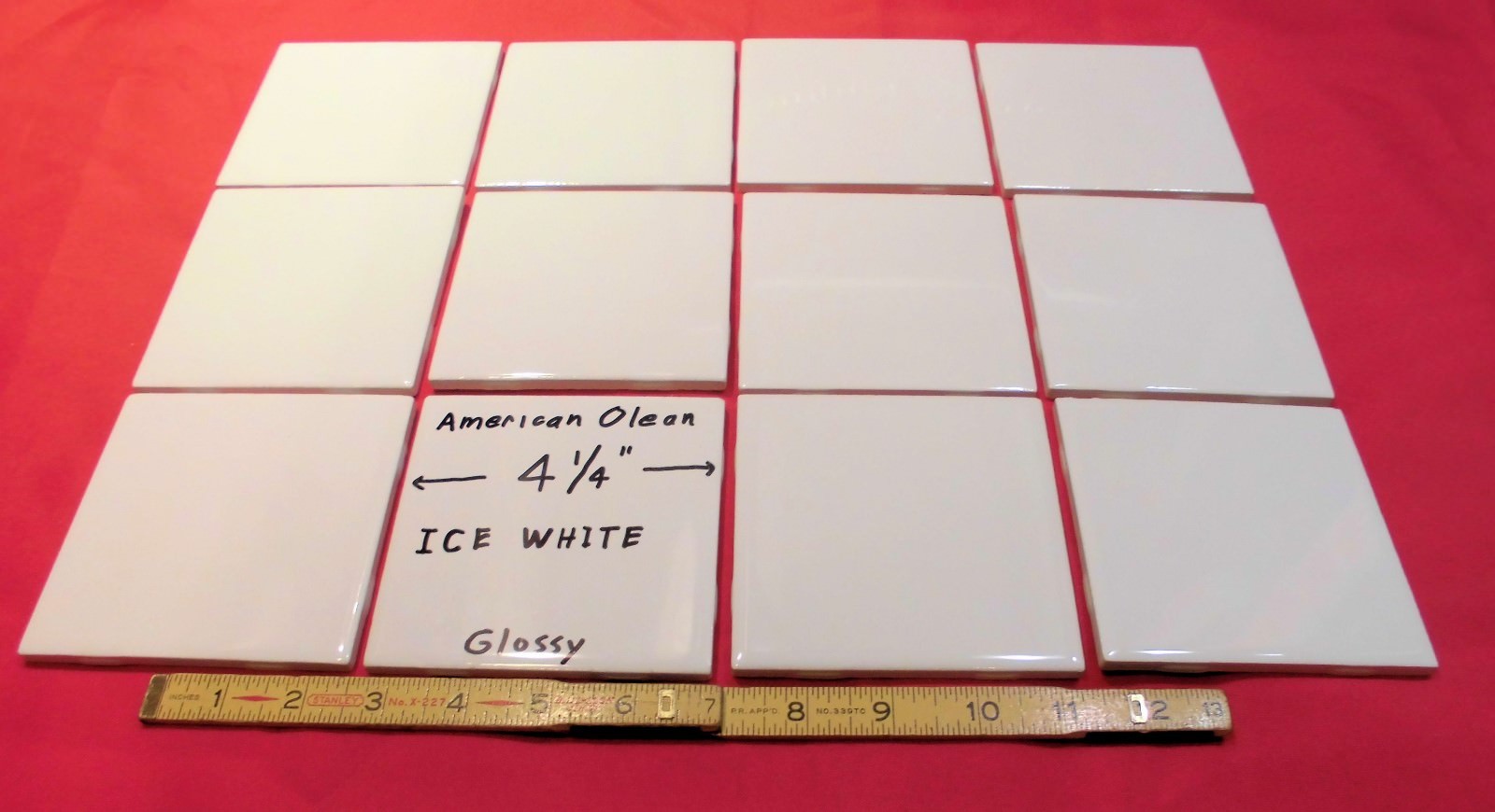 12 pcs. Glossy *Ice White* Ceramic Tiles by American Olean…4-1/4″ Brightest