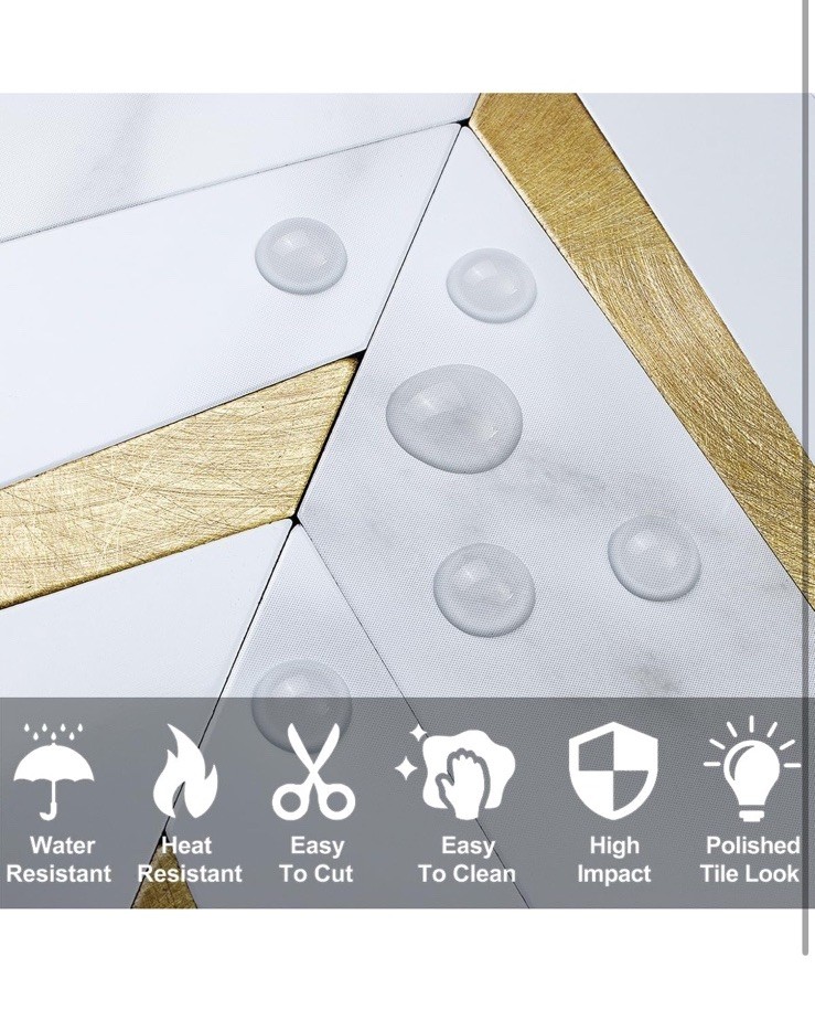 DICOFUN 10-Sheet Polished White Marble Look Herringbone Peel and Stick