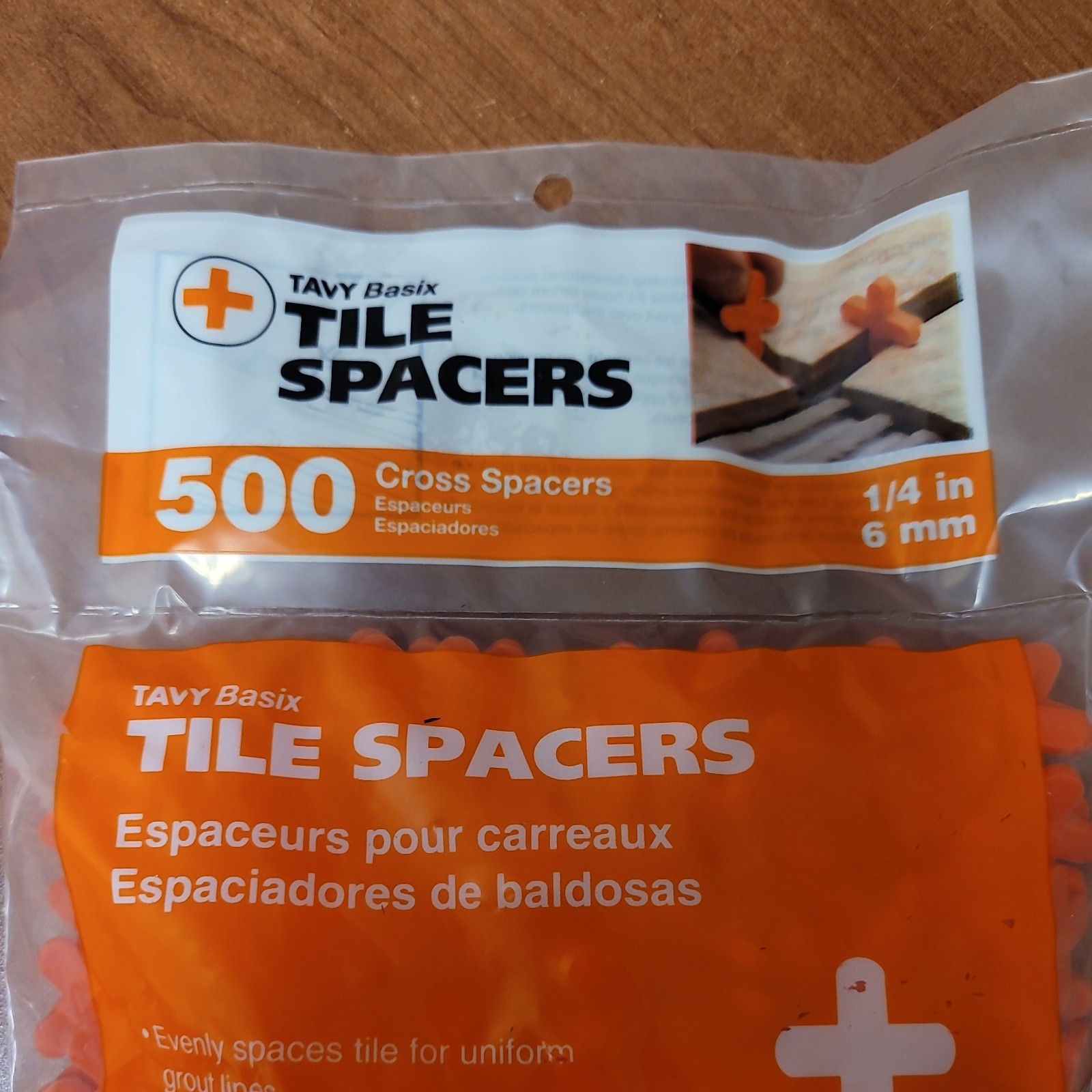 Tavy Basix Tile Spacers 1/4in 6mm 500 Cross Pcs Orange Plastic 4 bags/2000 Pcs