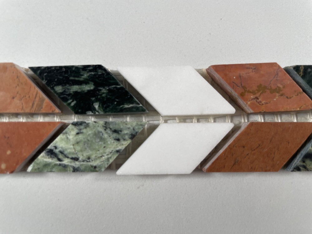 B0003P Marble Mosaic Border Listello Accent Tile Arrow Rojo 1.2×8.3 Polished