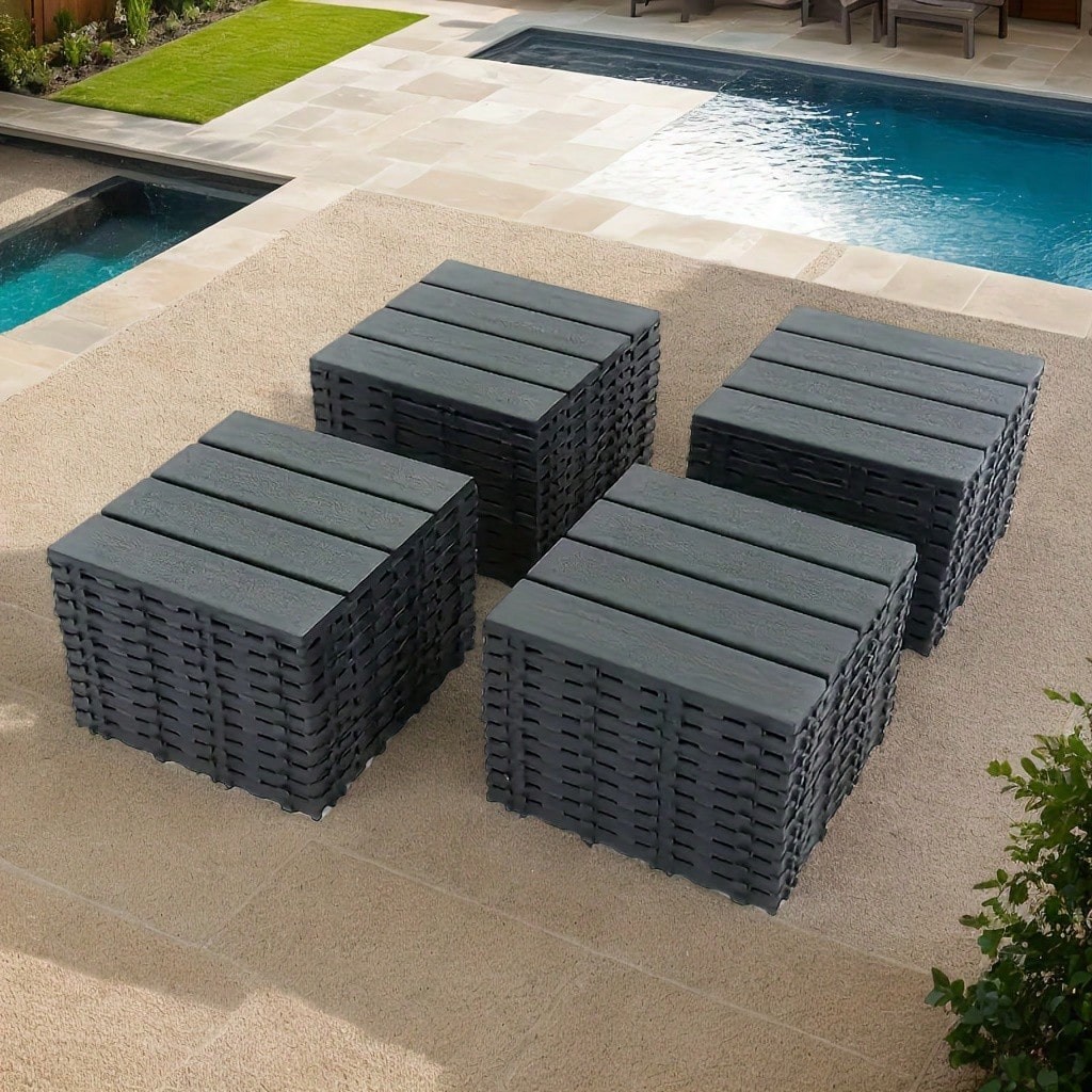12×12 Interlocking Deck Tiles Outdoor Patio Pool Flooring Dark Grey 44 27 Pack
