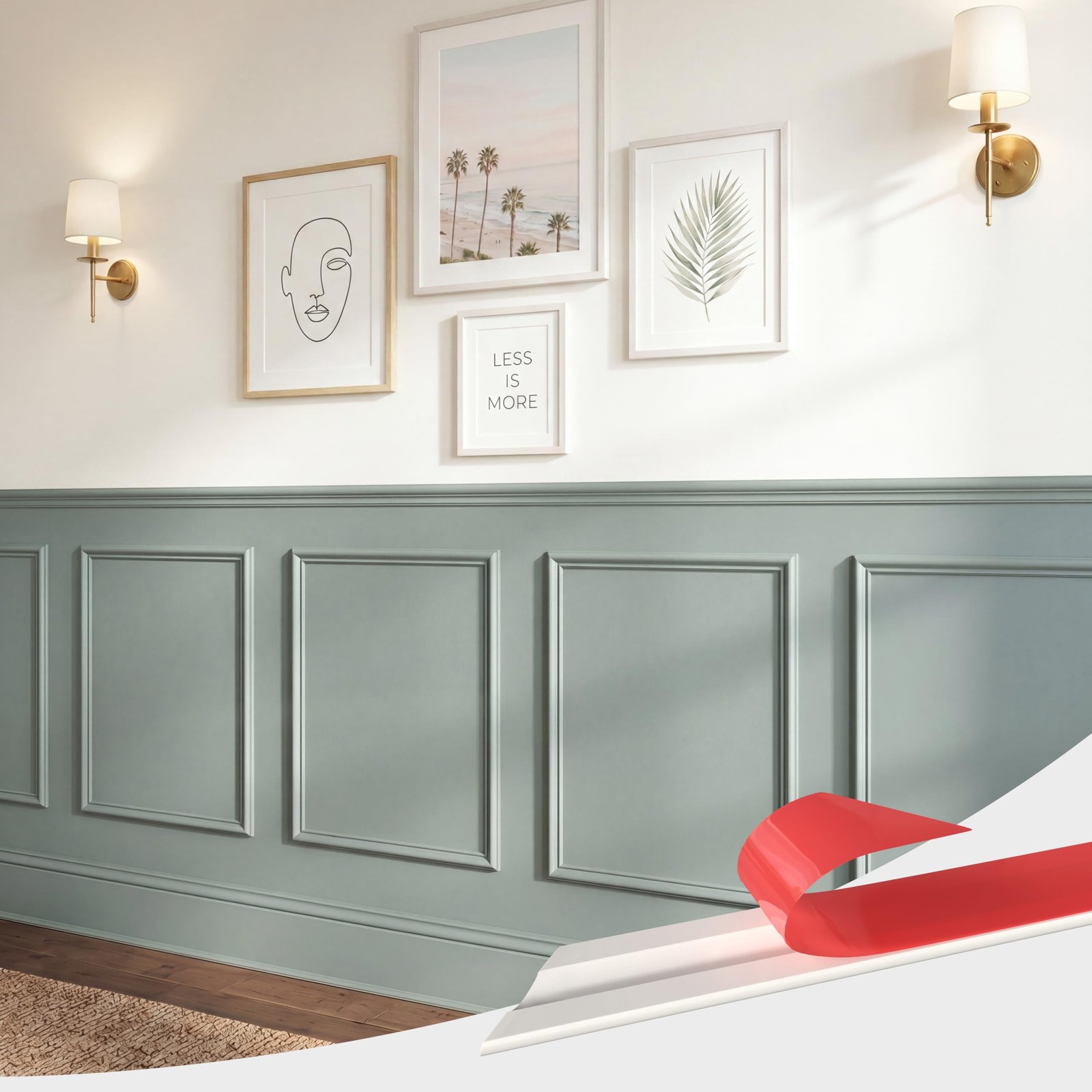 Pre-Cut 3 Set Peel and Stick Wall Molding Trim Kit, 20″ x27″, Paintable Prema…
