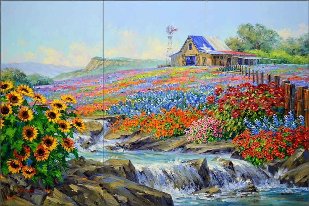 Texas Country Tile Backsplash Mikki Senkarik Landscape Art Ceramic Mural MSA266