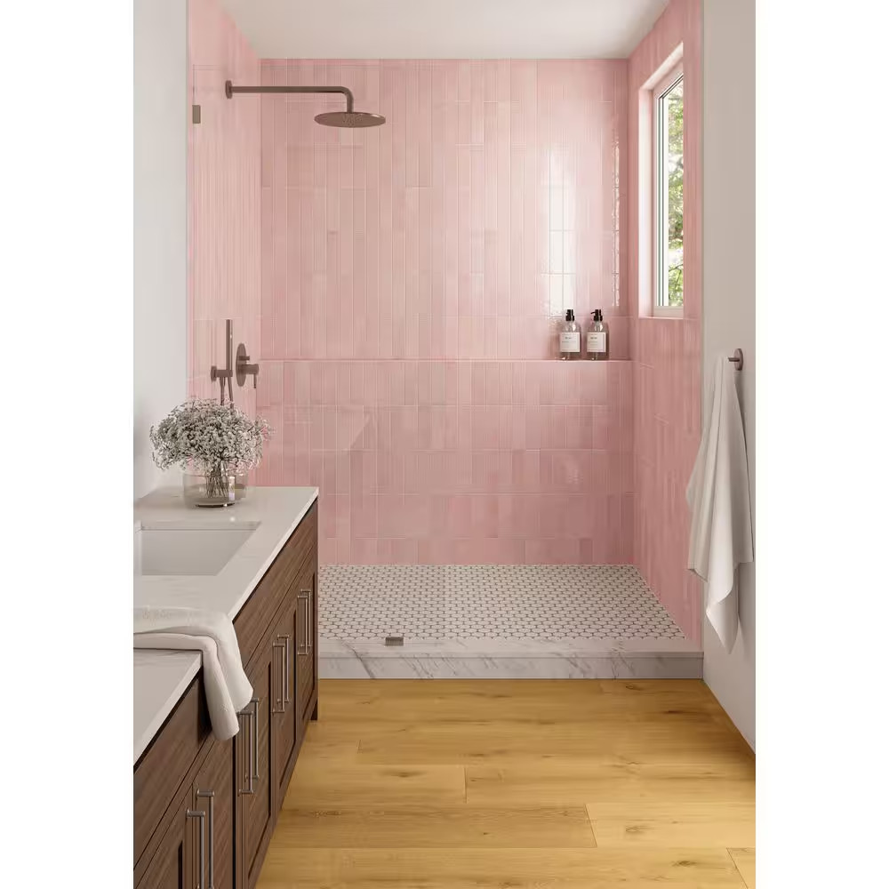 Cloe Subway Glossy Pink 2.5 In. X 8 In. Handmade-Look Ceramic Wall Tile (10.64 S