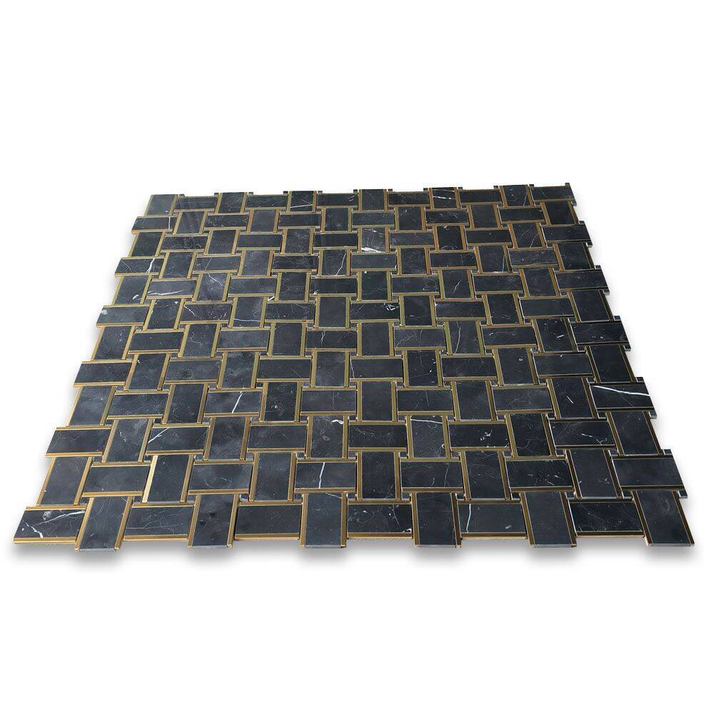 N668XP Nero Marquina Black Marble 2×3 Basketweave Mosaic Tile Polished