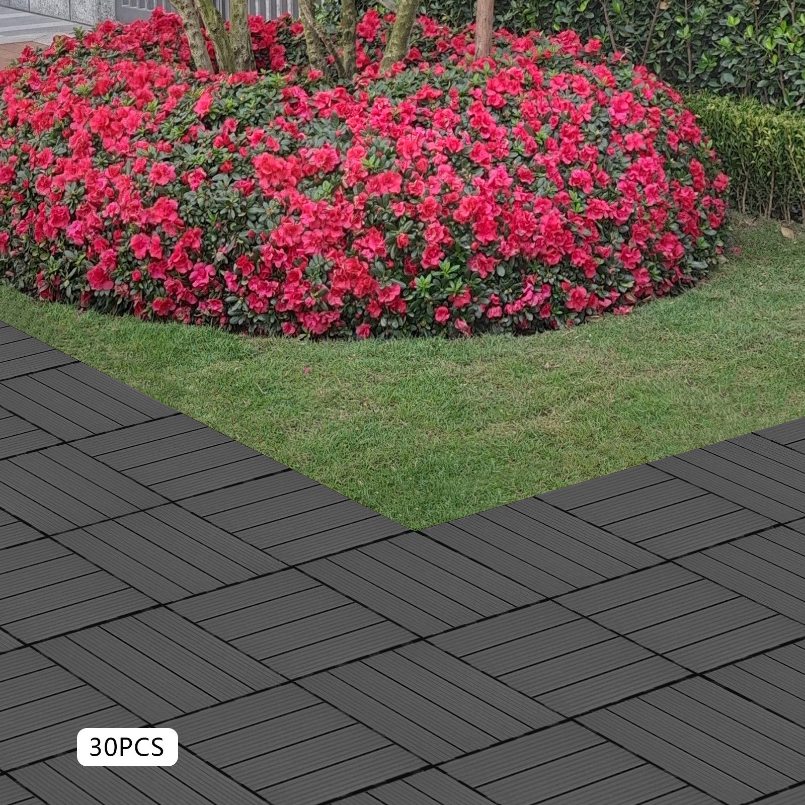 30pcs Deck Patio Tile Interlocking Plastic Flooring Pavers 11.81*11.81*0.79in