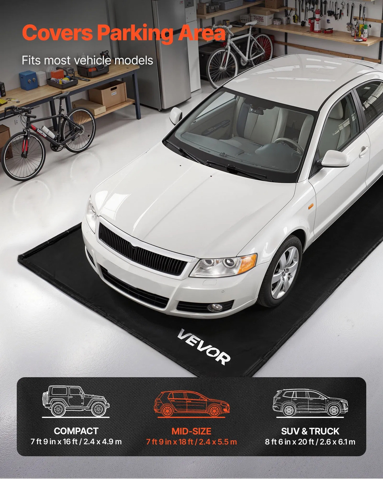Containment Mat, 7 ft 9 in x 18 ft, Non-Slip PVC Garage Floor Mat with a Cleanin