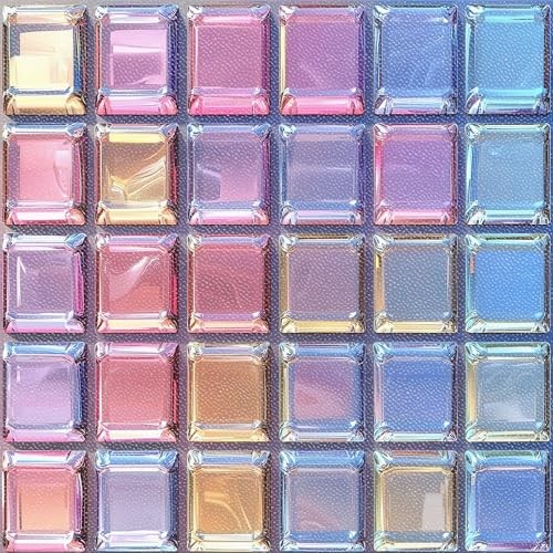 10PCS 12×12 Inch Iridescent Pink Blue Gem Look Floor Tiles Peel and Stick