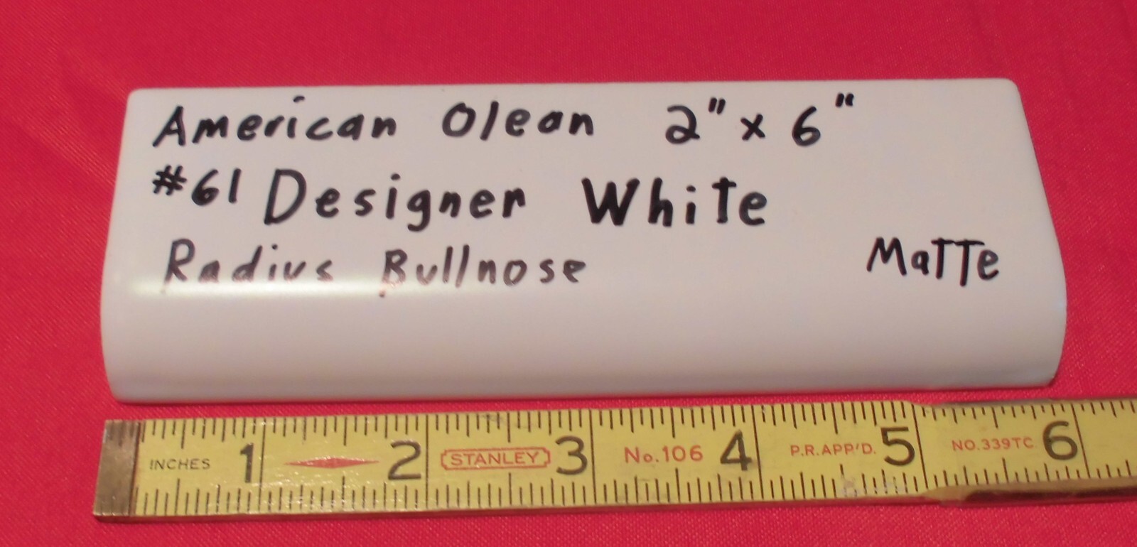 1pc. Matte Designer White 2″ X 6″ X 5/8″ Ceramic Radius Bullnose Tile, Mud-Cap