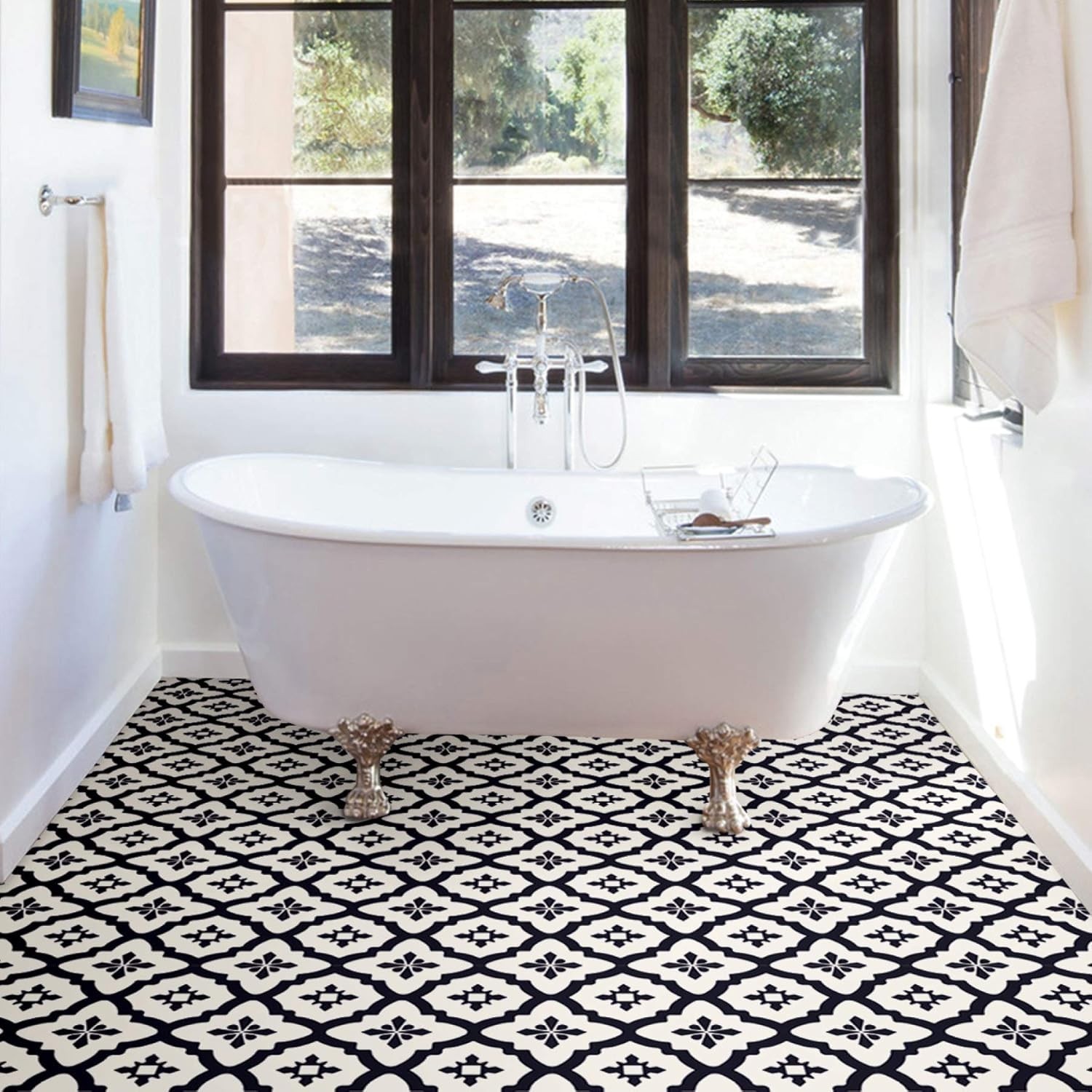 Comet Peel & Stick Vinyl Tiles, Black Geometric 12×12, Water-Resistant Pack o…