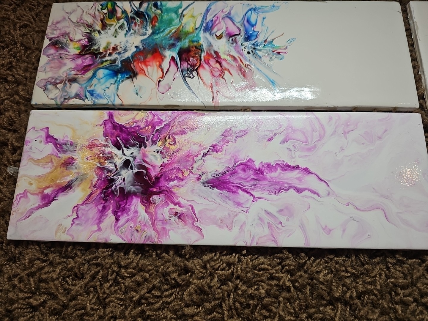 Set of Four Stunning Custom Art Painted 4-1/4 in. x 12-7/8 in. Ceramic Subway #6