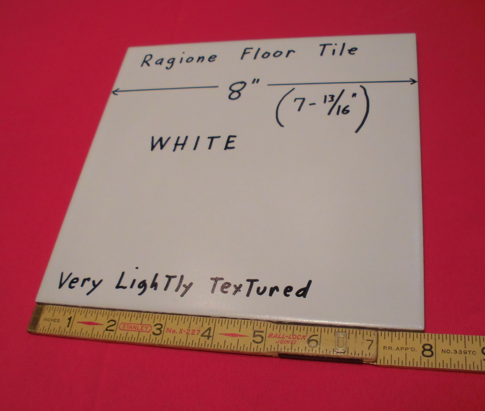 1 pc. *White* Ragione Ceramic Floor Tile 8″ Very Lightly Textured; almost smooth