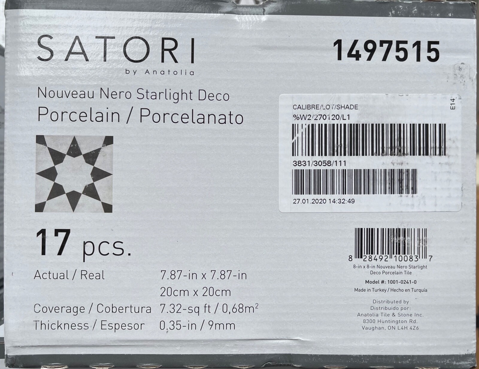 FREE SHIP*17 pcs*Satori Nouveau Nero Starlight Deco 8”x 8” Matte Porcelain Tiles