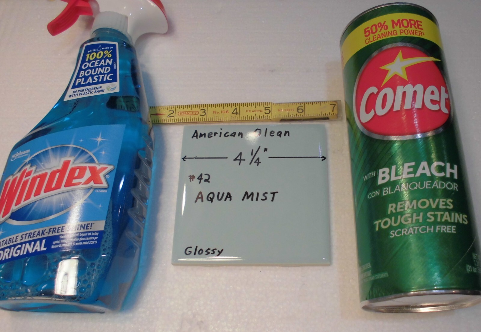 1 pc. Glossy Ceramic Tile *Aqua Mist #42* American Olean 4-1/4″ Blue-Green NOS