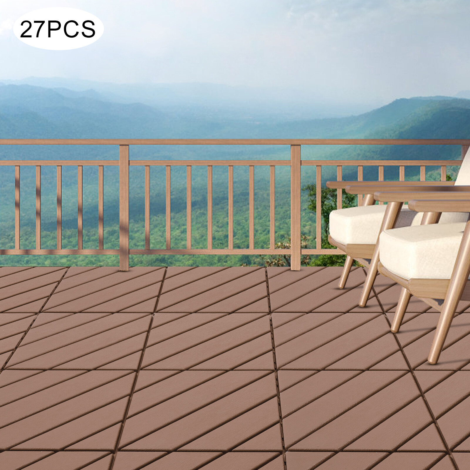 27 PACK Plastic Interlocking Deck Tiles Outdoor Patio Flooring Coffee 12″x12″.