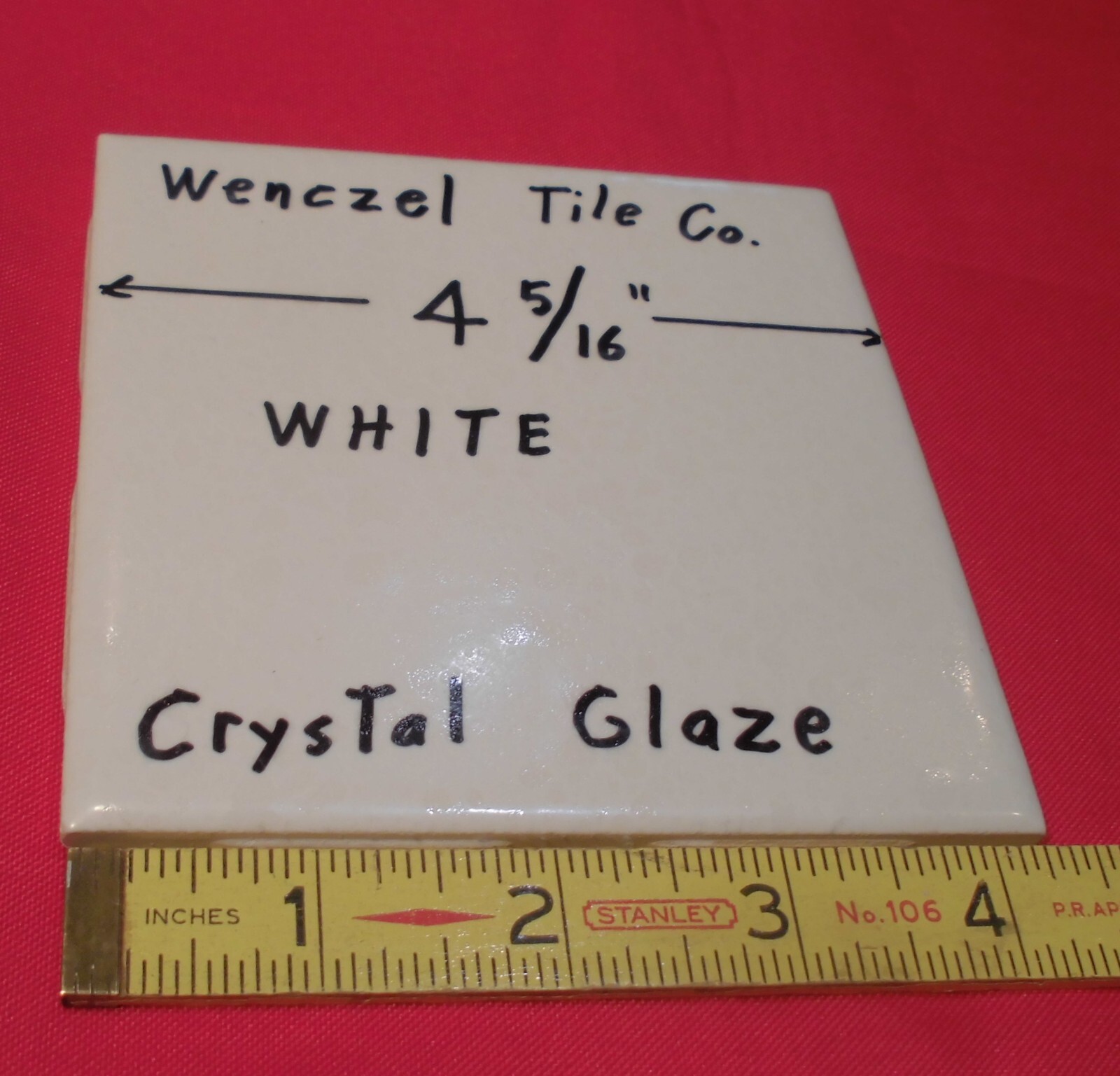 1 pc. White: Crystal Glaze Ceramic Tile by Wenczel Co. 4-5/16″ made 1970’s – 80