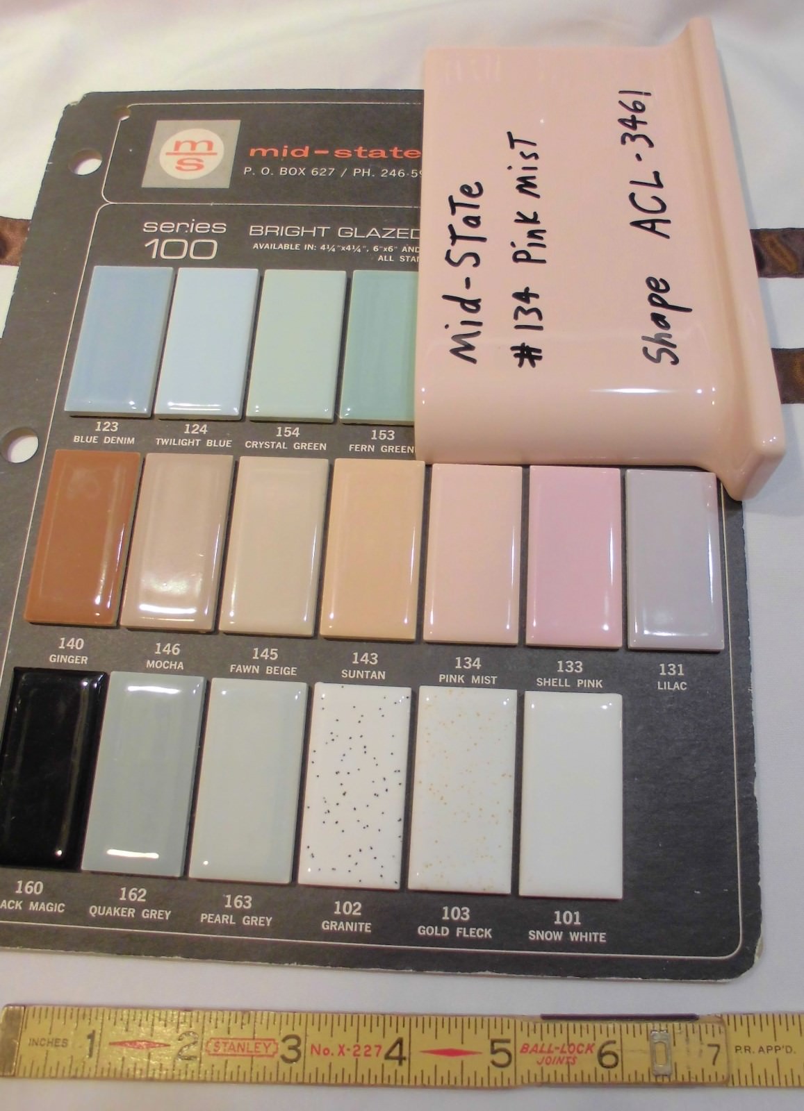 1 pc. Glossy *Pink Mist* 4” X 6” Ceramic Cove Base Outside Corner Tile-stack top