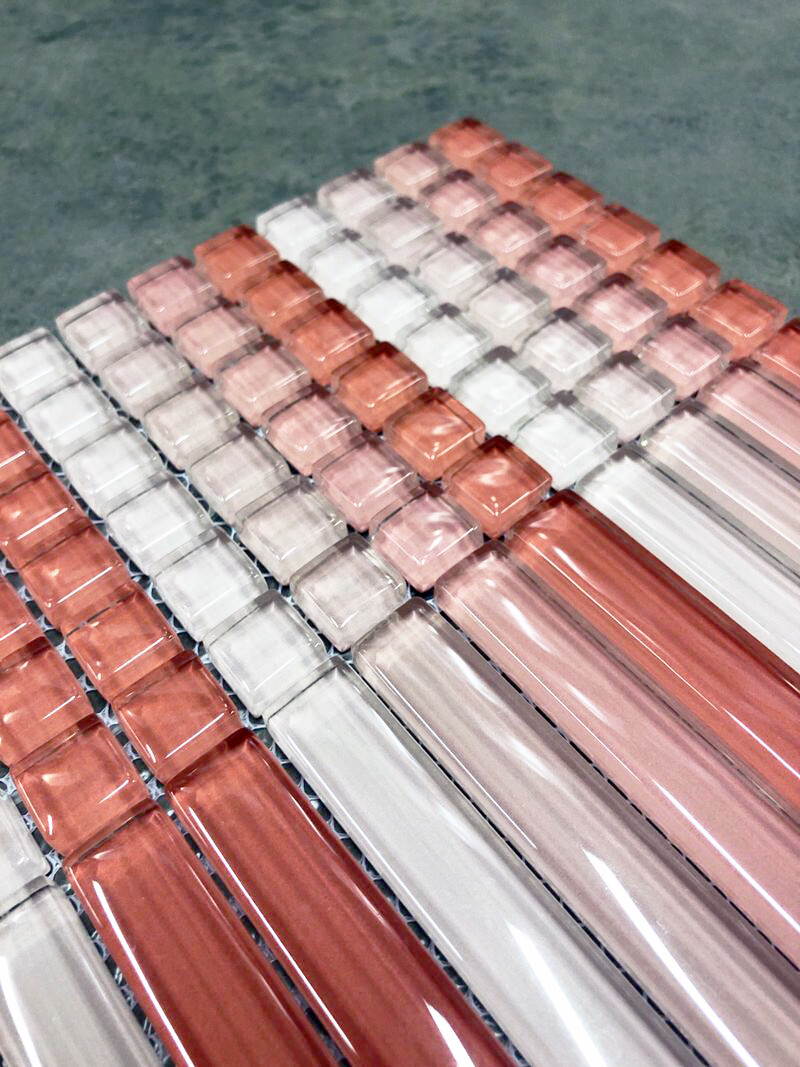 Blush Pink Random Square Rectangle Sized Crystal Glass Mosaic Wall Tile