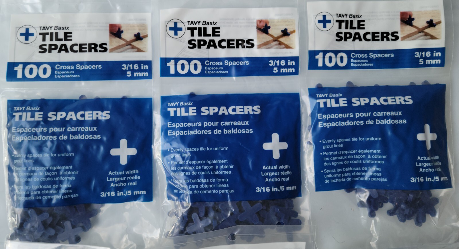 6x Tavy Basix 100 Pack Cross Tile Spacers 3/16in 5mm – Blue Total 600