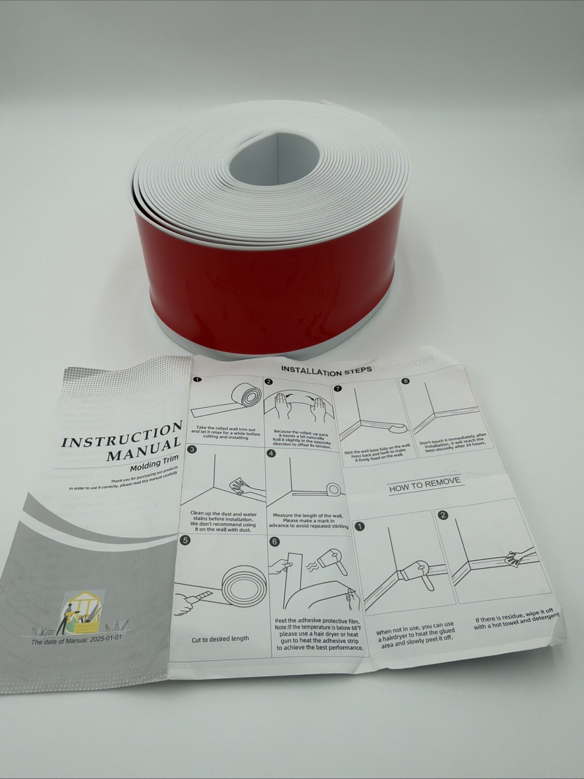 40Ft Flexible Baseboard Molding Trim 4″ Self Adhesive Peel Stick Vinyl White