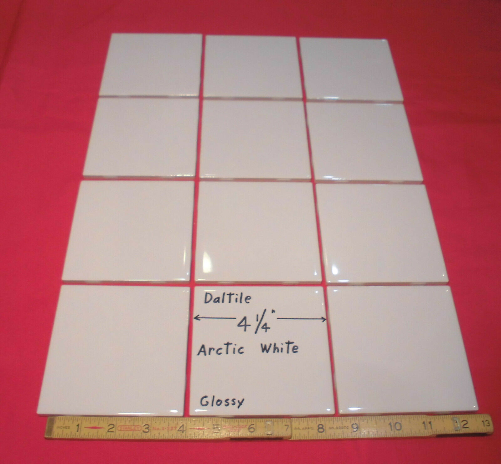 12 pcs. *Arctic White* 4-1/4″ Square Glossy Ceramic Tiles by Daltile #190; NEW