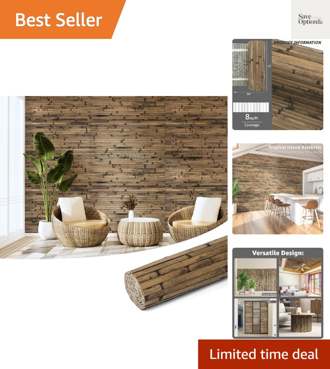 Natural Bamboo Wall Panel for Interior Wall Decor, Renewable Pole Wrap Wainsc…