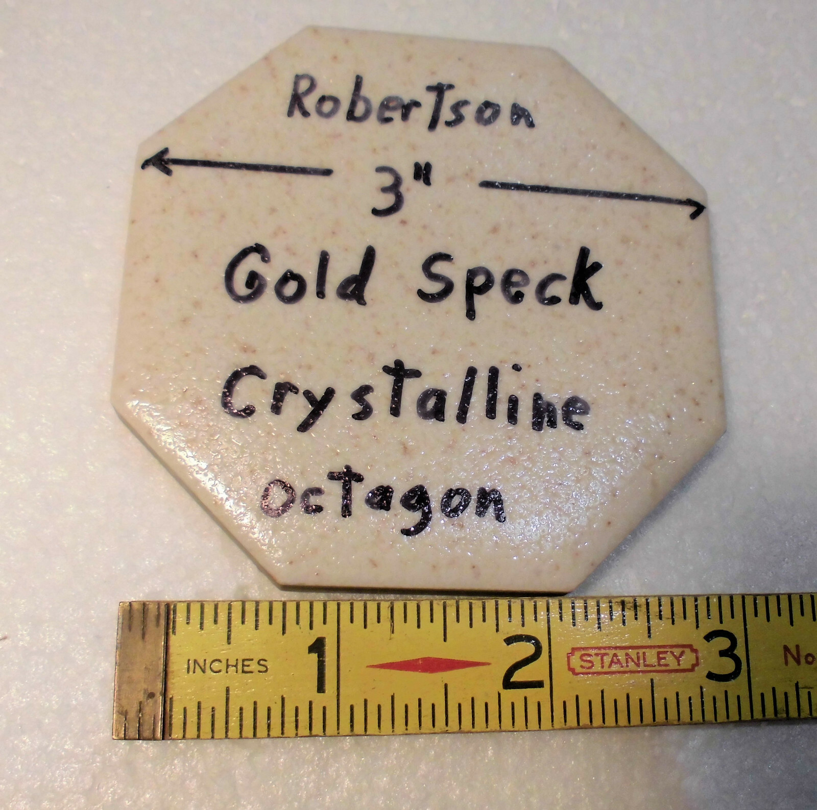 1 pc. Gold Speck – Dust; Octagon Ceramic Tile 3″ by Robertson, Crystalline: NOS