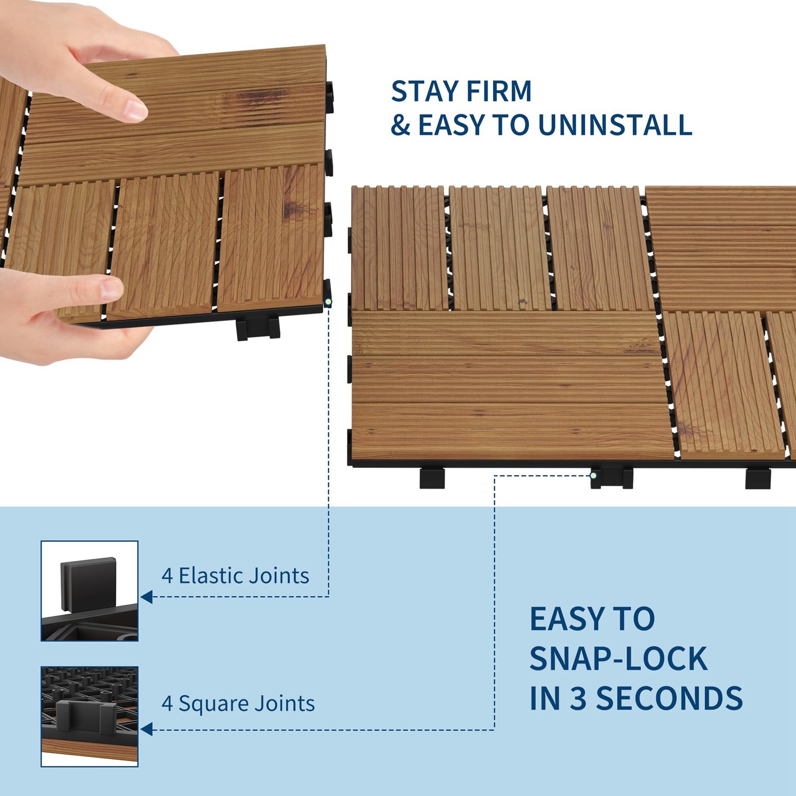 GRAVEE 22Pcs Acacia Wood Deck Tile 12″x12″ Outdoor Indoor Interlocking Flooring