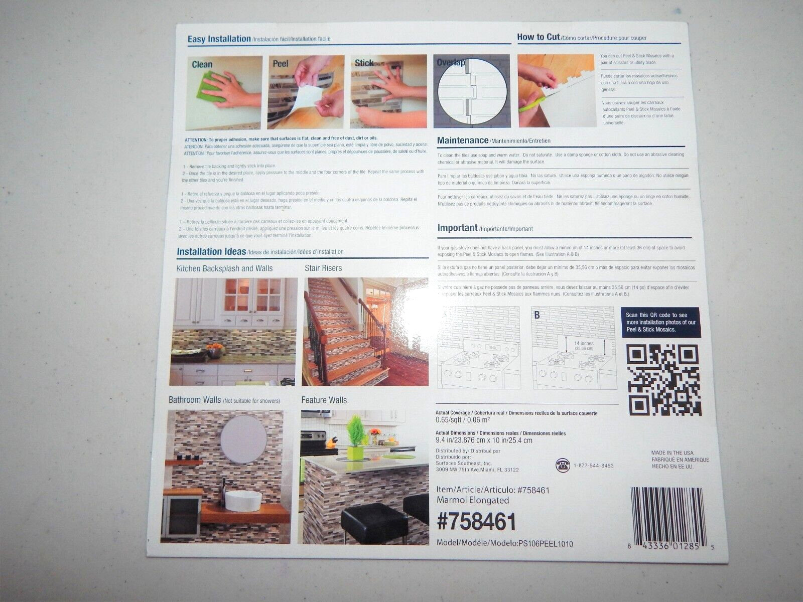 Peel-and-Stick Mosaic Wall Tile, 9.4″ X 10″ Marmol Elongated Made USA FREE SHIP