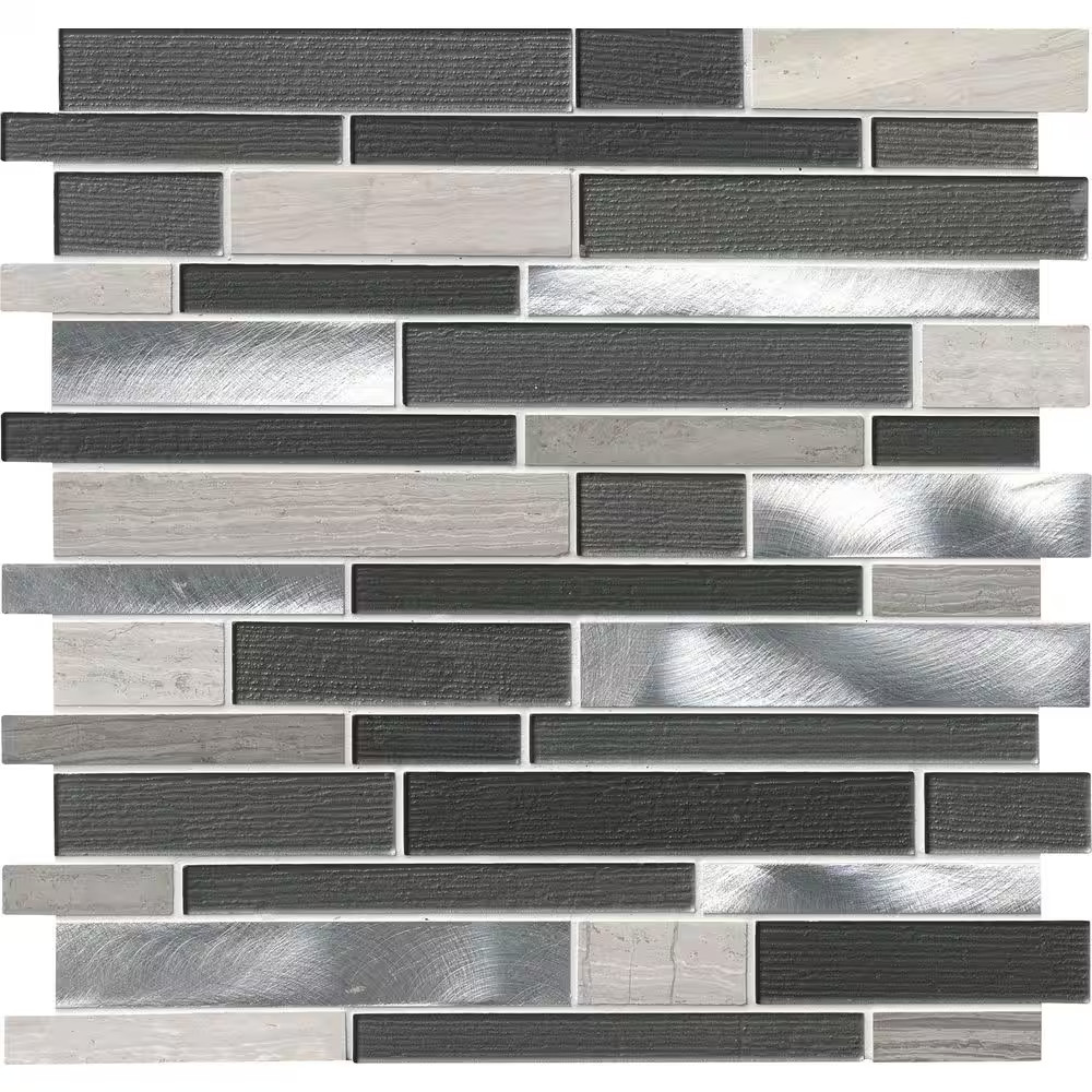 Urban Loft Interlocking 12 In. X 12 In. X 0.16 In. Stone/Glass/Metal Mesh-Mounte