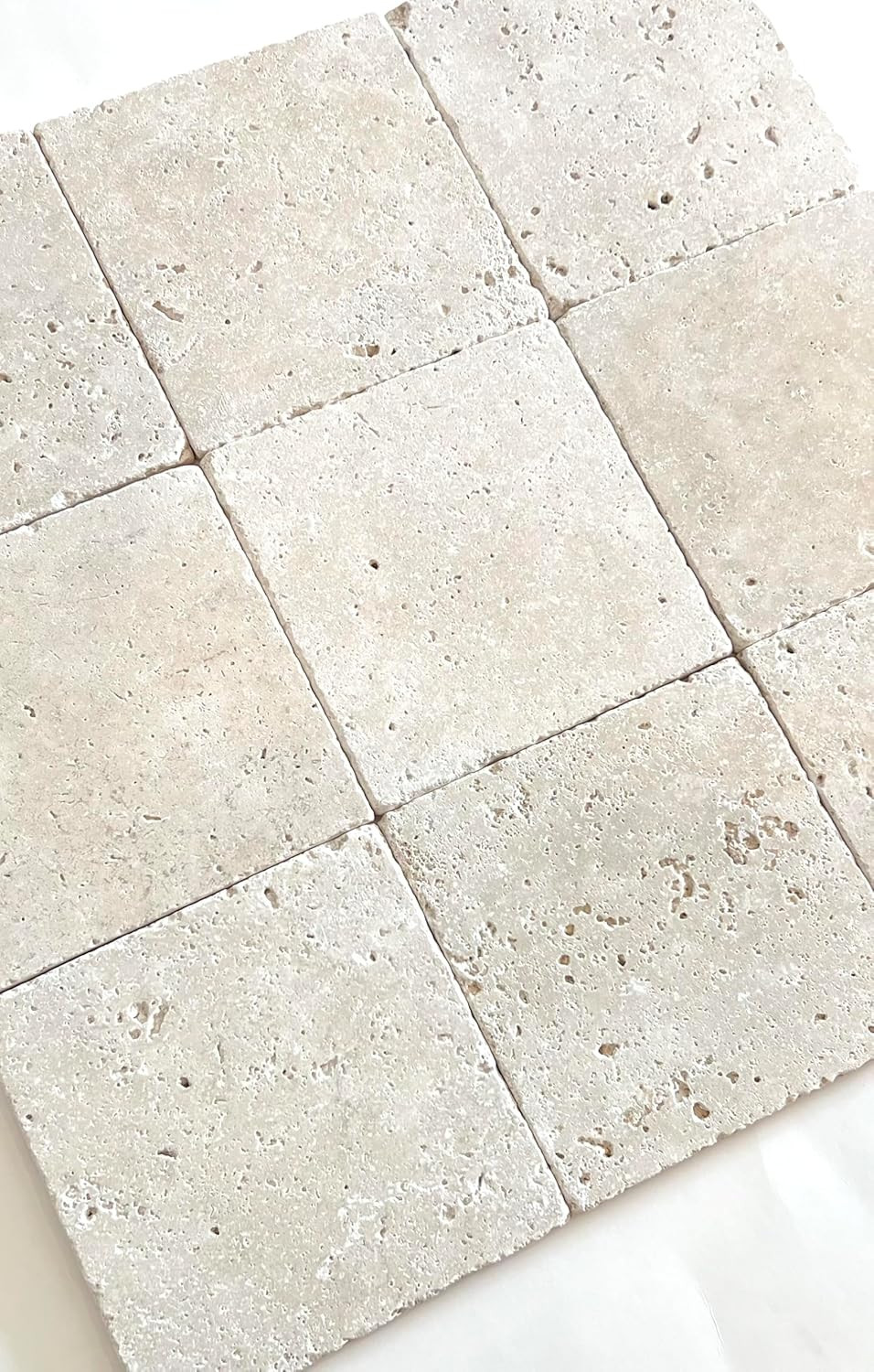 6X6 Light Travertine Tumbled Antiqued Tile Natural Stone (4 Piece Pack)