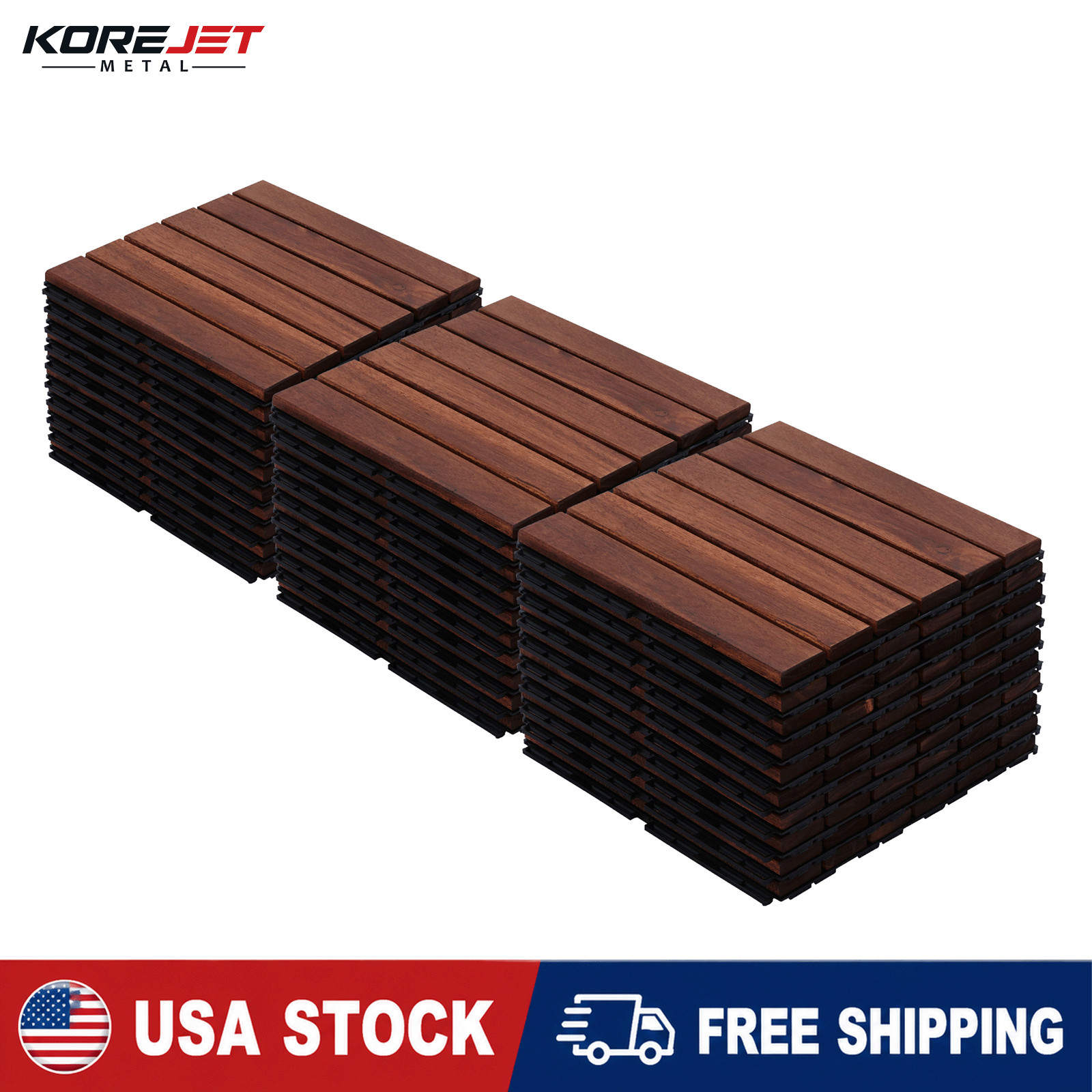 30pcs Acacia Wood Deck Tile Interlocking Flooring Pavers Tiles Outdoor Patio
