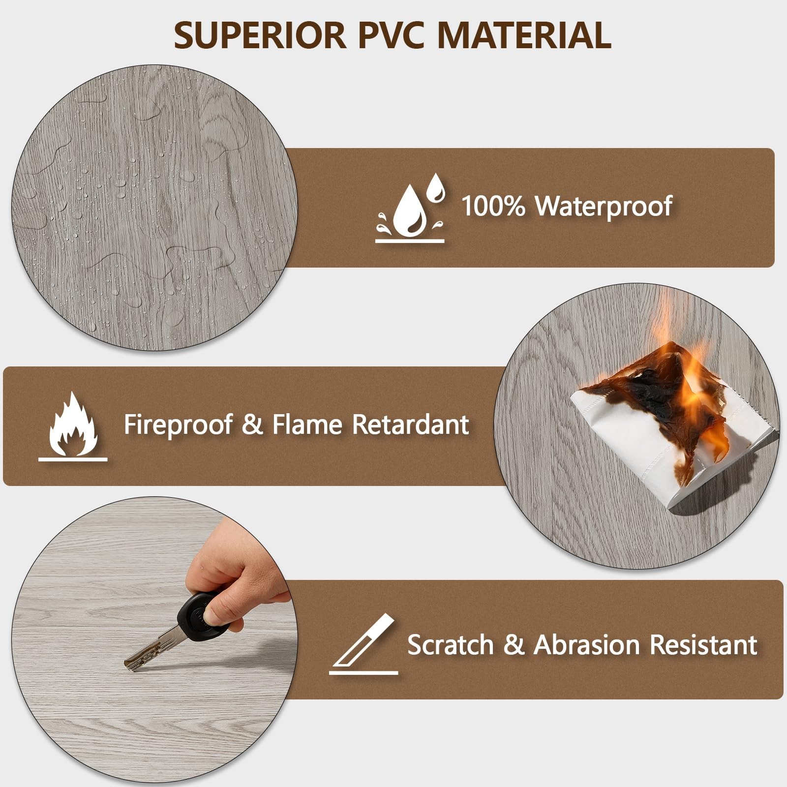 Peel and Stick Floor Tile, 36-Pack 36″x 6″ Gray Wood Grain Sticky Tiles, Wate…
