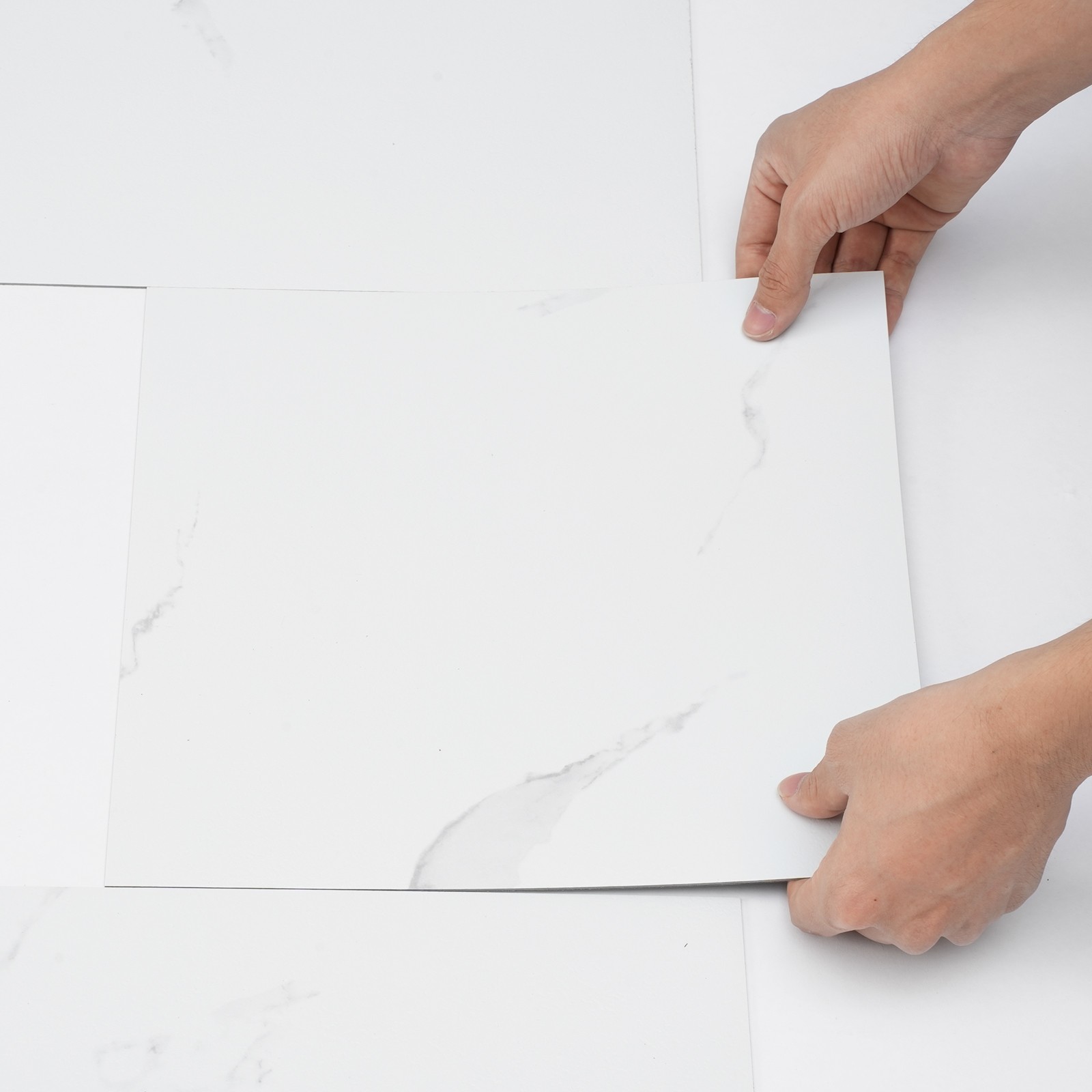 VEVOR 12” x 12” Self Adhesive Vinyl Floor Tiles 50 PCS 1.5mm Thick White Marble