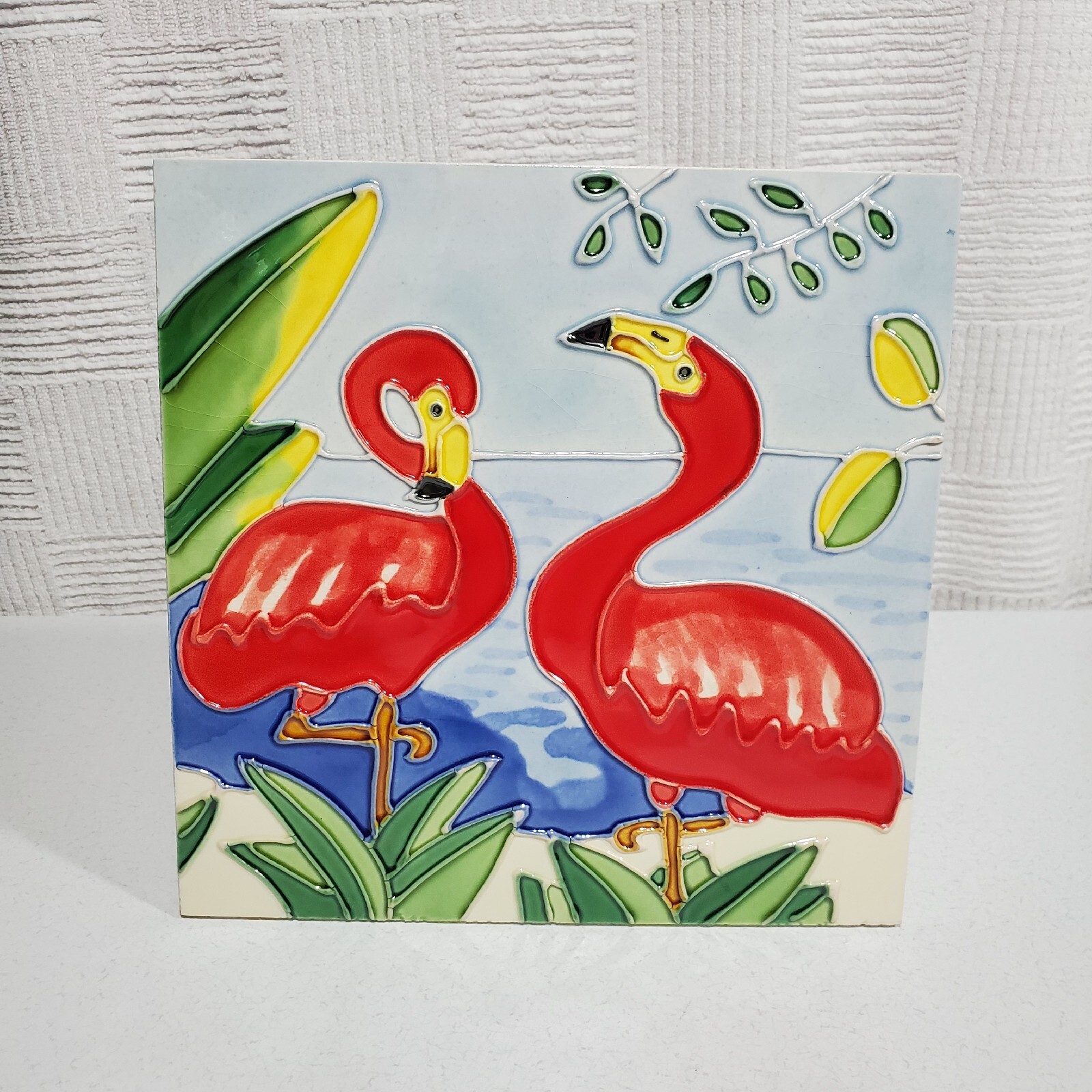 Chesapeake Bay Pink Flamingos On the Beach Ceramic Tile 8 X 8″ With Kickstand
