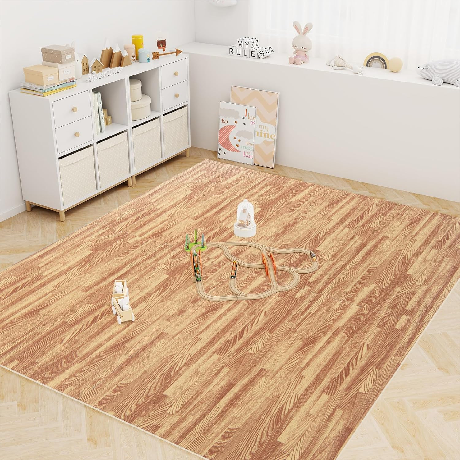Interlocking Foam Floor Tiles – 100 Sq. Ft. Wood Grain Gym Mat Set