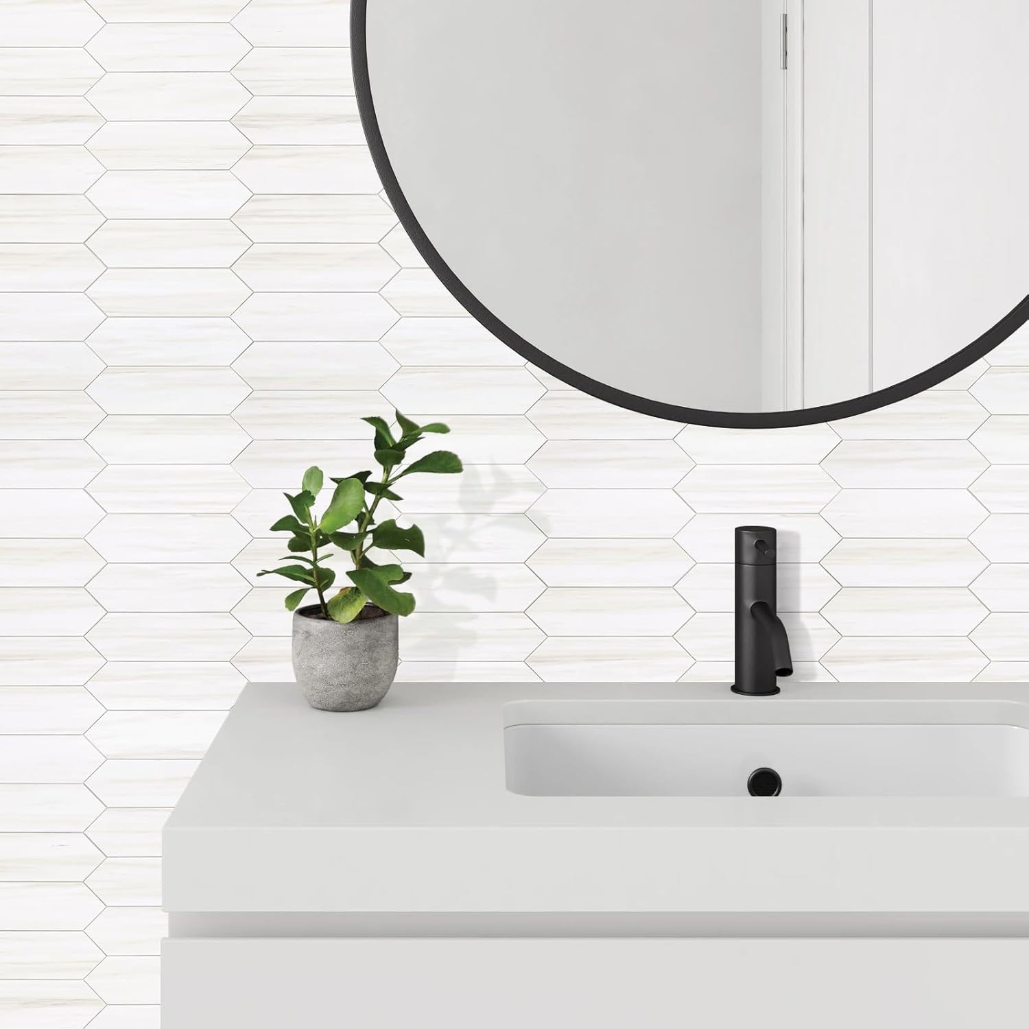 Glossy White Hexagon Backsplash Tile Peel and Stick Wall Tiles for Kitchen Ba…