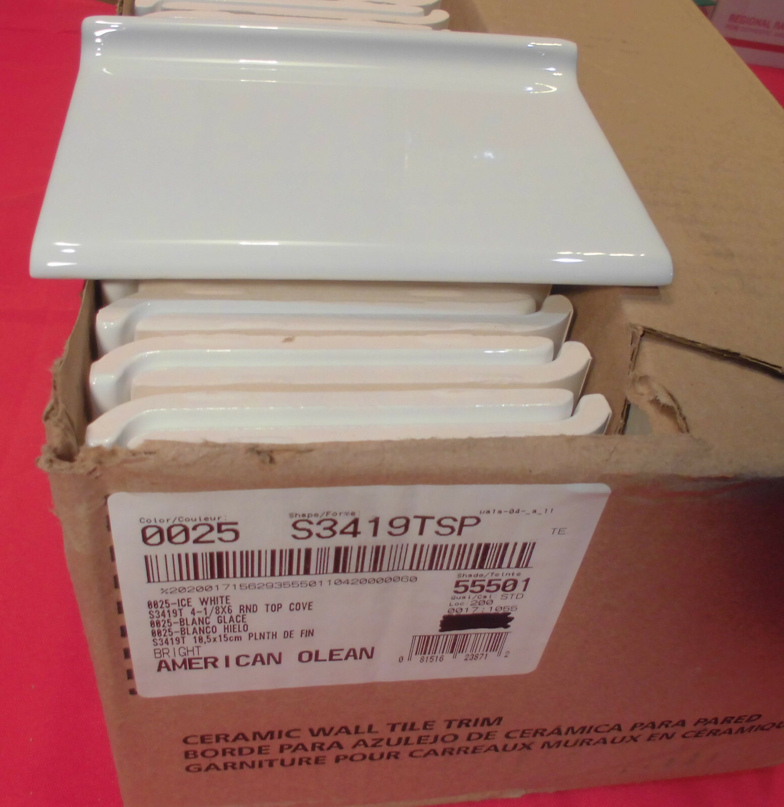1 pc. Glossy White Bullnose Top: base/cove Ceramic Tile: 4-1/4″ X 6″ NEW-STOCK