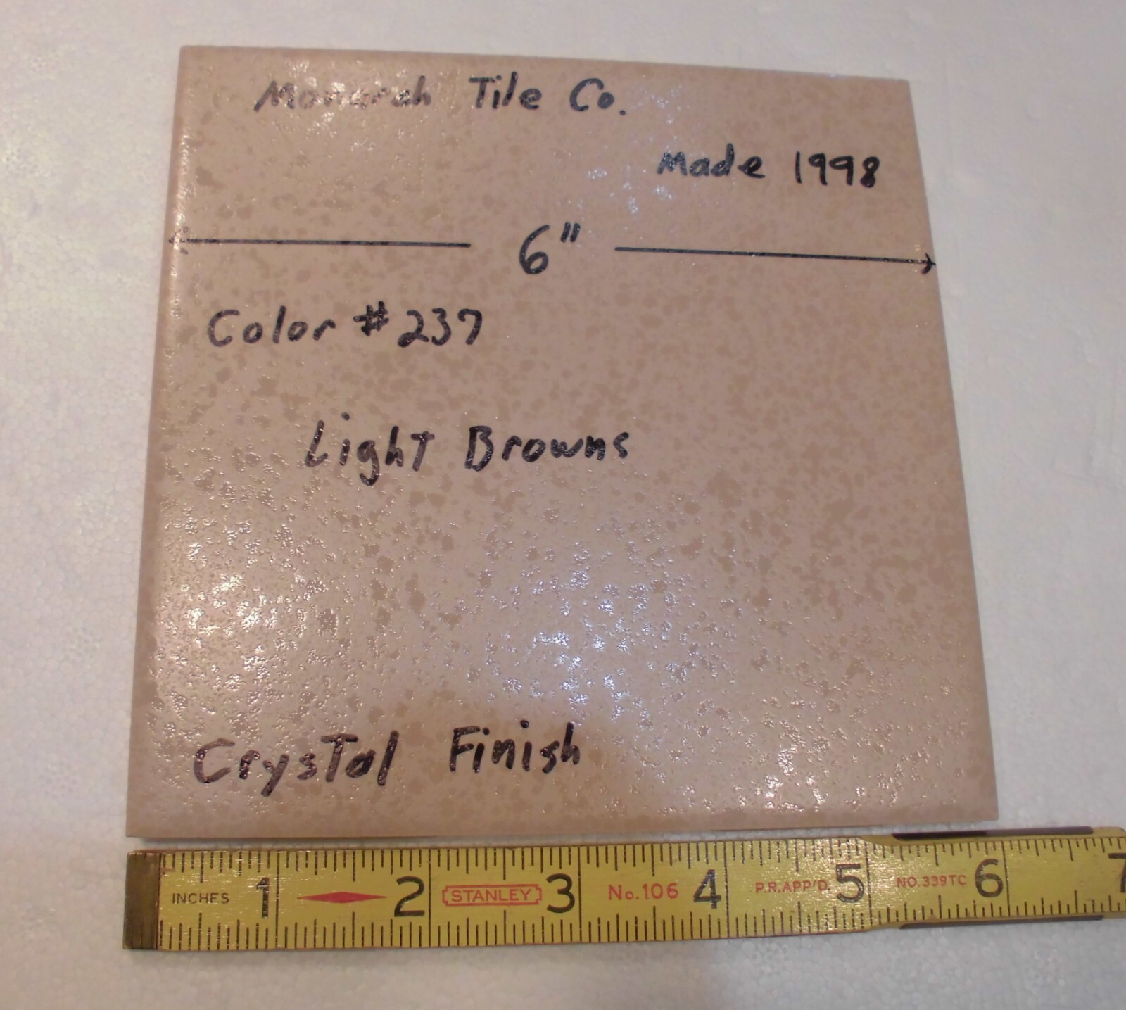 1pc. Light Brown Crystal Finish Ceramic Floor Tile: 6″ X 6″ by Monarch, made USA